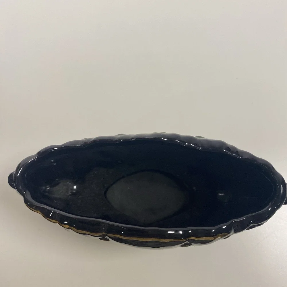Japanese Style Black Boat Vase And Two Medium with Peacock Floral Scene 3 Pieces